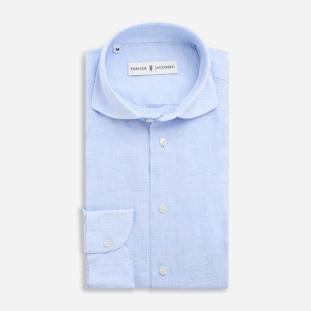 SLIM LINEN SHIRT - LIGHT BLUE DOGTOOTH