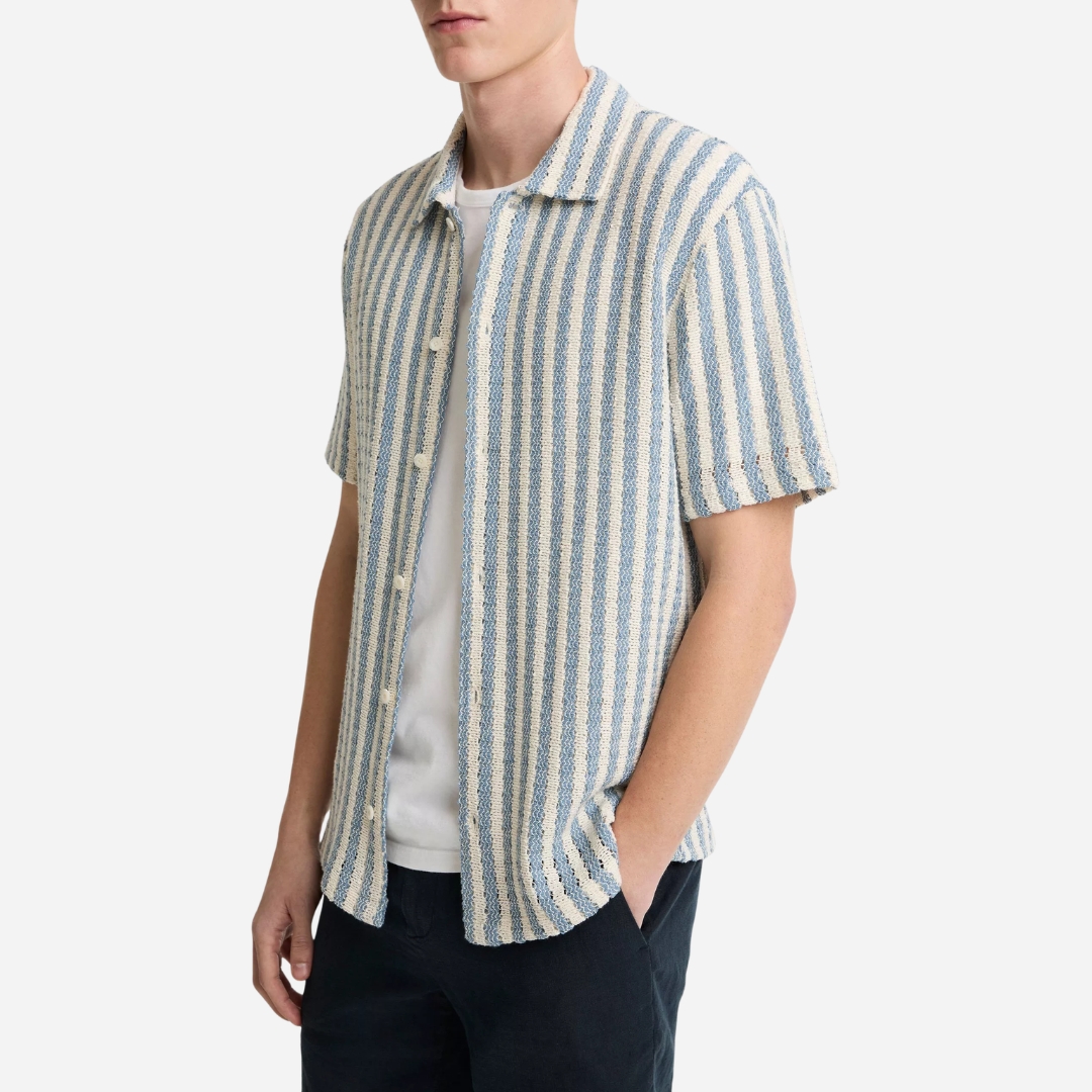 Beach Stripe Italian Cotton-blend Button-front Shirt - Uniform