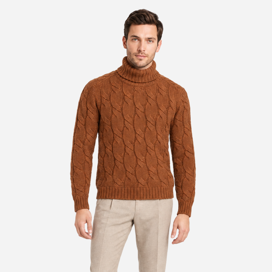 Turtle Neck Cable Wool-cashmere - Burnt Orange | Gran Sasso
